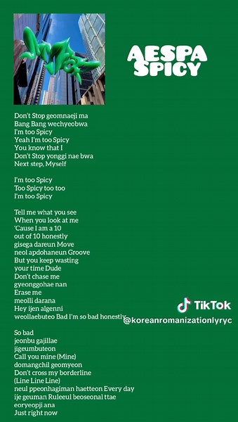Aespa- Spicy Lyrics @aespa official @SMTOWN #musiclyrics #koreansonglyrics #musiclyricsvideos #romanizationlyrics #songwithlyrics #liriklagukpop #kpopsongs #lirik #songslyrics #kpopfypシ #songlyrics #lagulagukpop #lagukpop #lyricsvideo #romanization #songlyricsvideo #belajarbahasakorea #foryour #romanizationofkorean #smentertainment #bemyaeweareaespa #bemyae #my #aespa #ningyizhuo #aeriuchinaga #kimminjeong #yoojimin #ningningedit #giselleedit #winteredit #karinaedit #aespaningning #aespagiselle 