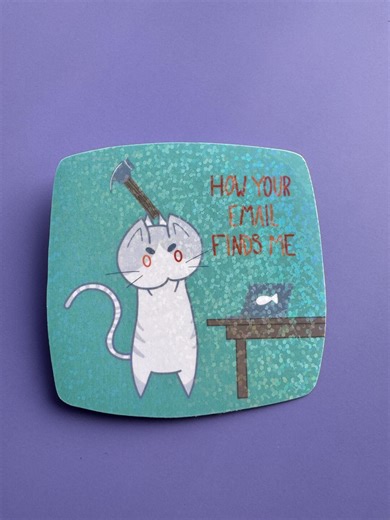 Cat Email Sticker | Waterproof Vinyl Glossy Holographic Laminated Sticker