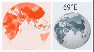 World Map Animation. Gnomonic projection. Colored countries style. Animated world map in Gnomonic projection. Loopable animation showing longitude shift and matching globe.