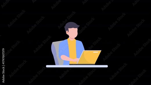 Man Working At Laptop Animation HD On Alpha