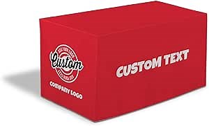 LookOurWay Custom Table Cover - Fits Rectangular Tables (4ft, 6ft, 8ft) - Custom Fitted Elastic Tablecloth with Business Logo- Perfect for Trade Shows, Outdoor Events, and Retail Stores (Fitted, 4ft)