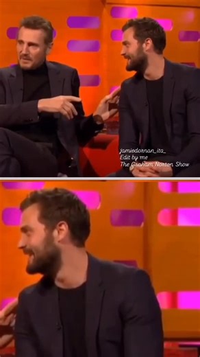 Jamie Dornan italy on Instagram: "#tbt For a laugh, here’s a memory from The Graham Norton Show on January 19, 2018... Liam really made us smile in that episode! Liam Neeson talks about Jamie: “I loved this guy from The Fall, which is a fantastic show. I can’t watch those movies (about the Fifty Shades trilogy), because I made a movie with Dakota’s mother many years ago, and I was hitting on Dakota... ...when she was two. So I just can’t... I can’t see her as an adult, so forgive me.” Jamie repl