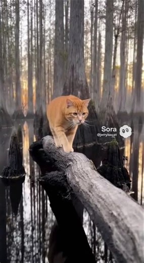 Swamp Cat: Tiny Paws Above Deep Water