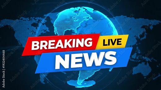 Breaking live news text overlay on a digital earth background.