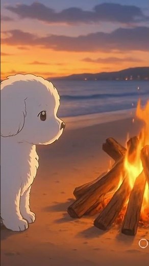 🔥🐶🌊Beach Bonfire ASMR : Crackling Fire & Ocean Waves Sounds | Campfire Sleep Music Relaxation