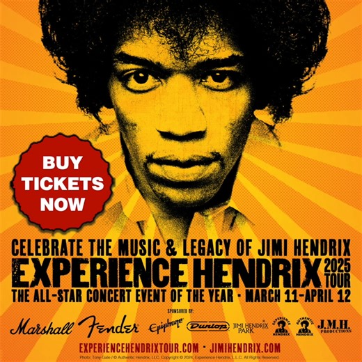 The 2025 Experience Hendrix Tour starts Tuesday. 27 shows scheduled from March 11-April 12 coming to a city near you. Get your tickets now at https://www.experiencehendrixtour.com/ | Jimi Hendrix