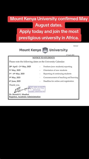 Mount Kenya University May August Calendar is out. #university #mountkenyauniversity #fypツ #kenyanuniversities #kenyantiktok🇰🇪 #mku