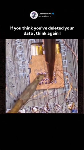 ‎میثم‎ on Instagram: "Follow us (@learnwithme.ai ) , Here a tech expert demonstrates how data can be recovered even from a completely dead SD card. When the SD card stopped working, instead of giving up, he carefully peeled off the plastic casing to expose the internal memory chip. Using precision tools, he soldered tiny wire connections directly onto the chip, effectively bypassing the damaged parts of the card. With the help of specialized hardware and recovery software, he was able to extract