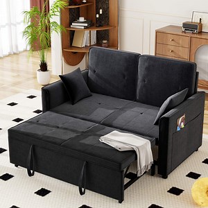 Jopath 3-in-1 Sofa Bed,Convertible Sleeper Sofa with Pull Out Bed and Adjsutable Backrest for Living Room,Black