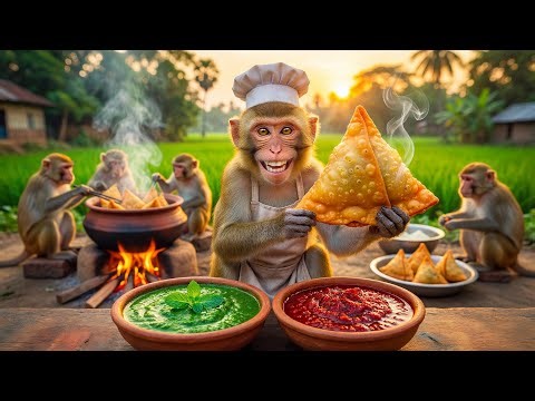 Monkeys Together Made Samosas and Chutney | Amazing Monkey Cooking | Monkey Chef