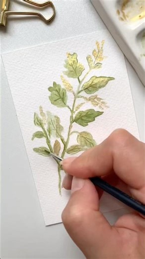 🌿Simple Leaf Branch Painting | Green & Gold Aesthetic
