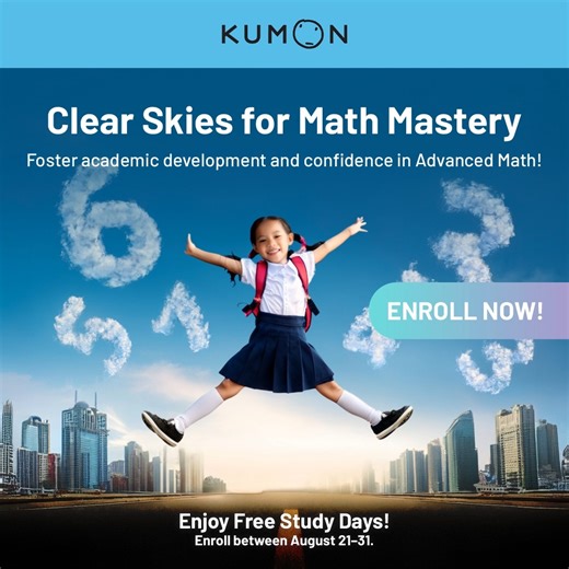 143 reactions | Forecast: Perfect conditions for mastering advanced math! Build math skills and confidence with the Kumon Math Program! Whether it’s tackling basic or advanced math, Kumon is your child’s guide to academic success. Enroll from August 21–31 to enjoy Free Study Days! Inquire today! | Kumon Philippines | Facebook