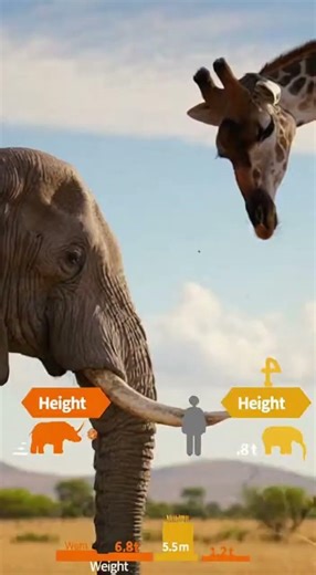 Elephant vs Giraffe – Who Is Taller? 🐘🦒#elephant#giraffe#animalcomparison#wildlife#shorts