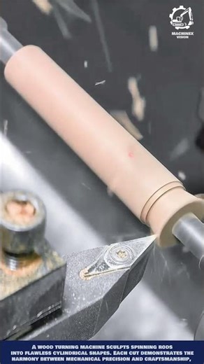 Wood Turning Machine shaping smooth rods for craft production