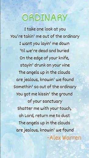 Ordinary - 'Alex Warren' #lyrics #ordinary #alexwarren #songlyrics #song #lyricsvideo