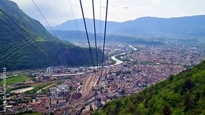 Bolzano - Ritten cable car - descent with cable car with a view of the city of Bozen