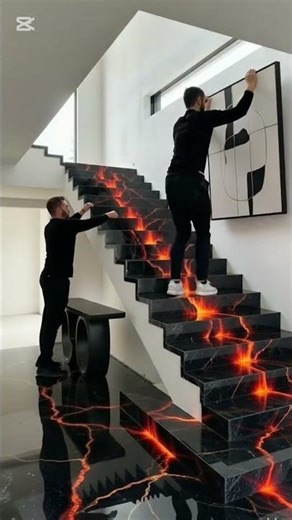 Nobody Believes This Is Epoxy… 🌋🔥 Lava Staircase Transformation.#epoxyfloor #luxuryhome #shorts