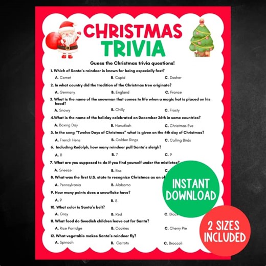 Classroom Christmas Game, Printable Christmas Trivia Game, Clasroom Community