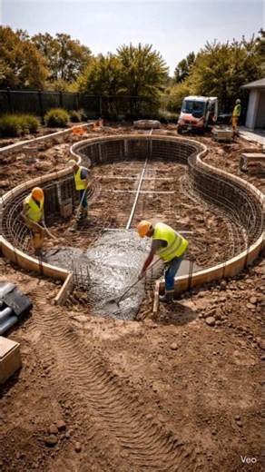 Swimming Pool Construction Process 😱 | Satisfying Pool Build #Shorts