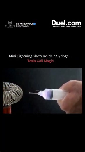 Infynite Vault on Instagram: "**“Ever seen lightning trapped in a syringe? ⚡ What you’re seeing isn’t magic — it’s cold plasma! When a Tesla coil generates high-frequency fields, the gas inside the syringe becomes ionized, creating this stunning electric glow. 🔥 This phenomenon demonstrates how electromagnetic energy can transform ordinary air into a visible plasma field — the same state of matter found in stars and lightning bolts. 🌩 Would you dare to hold one of these? 👇 Comment your reacti