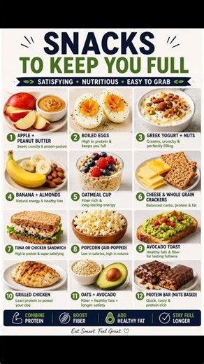12 Healthy Snacks That Keep You Full for Hours! 😱 Stop Hunger & Cravings Naturally
