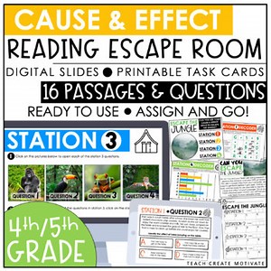 Digital & Printable 4th & 5th Grade Reading Escape Room: Cause and Effect