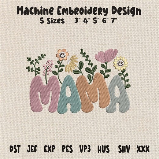 Mama Floral Embroidery Design, Boho Mama Machine Embroidery - Etsy
