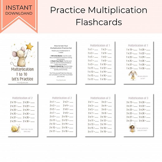 Multiplication 1-10 Flashcards | Printable Times Table Chart | Homeschool & Classroom Math Practice | Instant Download PDF - Etsy