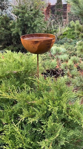 Add rustic charm to any outdoor space with this handcrafted metal bird bath. Its natural rust finish brings warmth and character to garden beds, patios, terraces, and entryways, creating a cosy, romantic atmosphere in any landscape. Finished with a special protective solution, the bath is completely safe for birds and other wildlife. The treatment stabilises the rust, prevents sharp edges, strengthens the metal, and preserves its natural look — perfect for year-round outdoor use. A thoughtful an