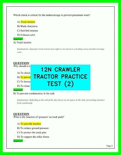 12N CRAWLER TRACTOR PRACTICE TEST 2 UPDATED 2026 PRACTICE QUESTIONS AND ANSWERS EXAM PREP GUIDE 26