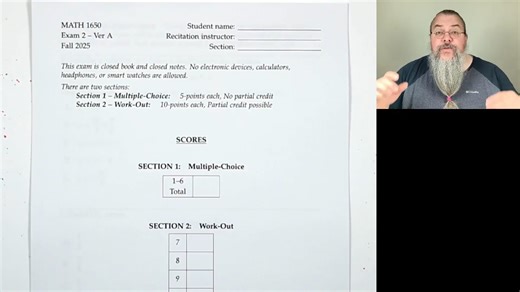 Calc 1, Exam 2 walkthrough (Fall 2025)