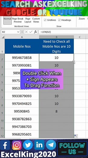 1.8K views · 63 reactions | Excel Tip 狼 Checking Mobile No Length using Len Function #AskExcelKing #excelking2020 #exceltipsandtricks #excelshortcuts #exceltips #exceltricks ##exceltraining #exceltutorial #excel2016 #excel2019 #EXCELKING #excel #msexceltutorials #msexceltricks #msexcelformulas #msexceltraining #msexceltips #msexcel #microsoftexcel #microsoft #Microsoft365 #shorts #reels #trending #trendingreels #ytshorts #yt #breakingnews | ExcelKing2020 | Facebook