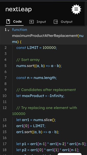Maximum Product of Three Numbers After One Replacement | JavaScript DSA Coding Interview Problem