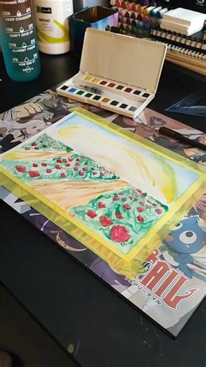 Le champ des roses Aquarelle Format A4