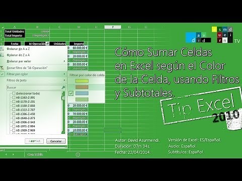 Sumar Celdas por el Color de la Celda, usando Filtros y Subtotales. Excel 2010.