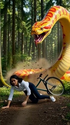 Alone girl faced yellow giant anaconda, anaconda chasing the girl, adventure story