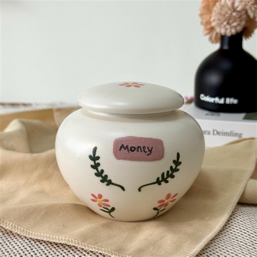 Personalized Pet Urn for Ashes, Custom Cat/dog Memorial Jar, Handmade Ceramic Pet Loss Keepsake, Pink Daisy Flower Pet Cremation Urn - Etsy
