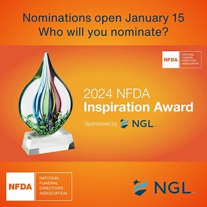 🏆 2024 NFDA Inspiration Award, sponsored by National Guardian Life Insurance Company One week until nominations open. 🤔 Do you know someone with an enterprising spirit? 👩‍🏫 Maybe a mentor? 🚀 Someone whose initiative and energy elevates funeral service? Funeral service is full of people who support others when they need it most. Now it's your chance to give back and highlight an exceptional female or non-binary individual who is making noteworthy professional contributions to funeral service
