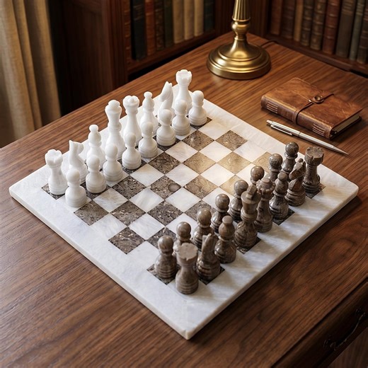Handmade Marble Chess Set White and Gey Stone Board Elegant Chess Pieces Luxury Game - Etsy