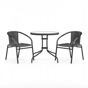 Flash Furniture Lila 28'' Round Glass Metal Table with Gray Rattan Edging and 2 Gray Rattan Stack Chairs - Walmart.com