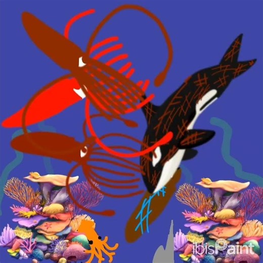 Orca vs 4 giant squids