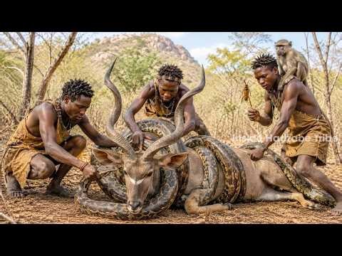 Hadzabe Tribe Hunting: Extreme Survival Antelope Hunt And Dangerous Python Encounters in Africa