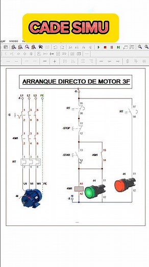 Arranque directo de un motor trifásico en Cade Simu