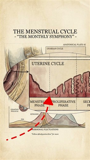 A detailed anatomical plate illustrating the Menstrual Cycle. 🩸🎻 #biology #science #anatomy #shorts