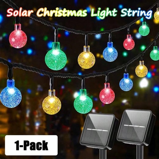 Outdoor Solar String Lights, 20/100LED, Multi-Color Crystal Ball Lights With 8 Lighting Modes, Garden Courtyard Porch Wedding Party Decoration Waterproof Solar Courtyard Lights, Christmas Lights, Outdoor Solar String Lights, Solar Bubble Crystal Ball Lights, LED String Lights, Fairy Lights