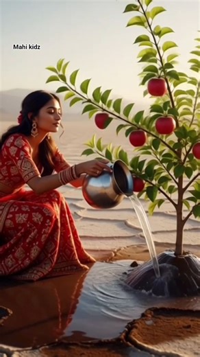 A couple waters an apple tree to save it from drying up 😭 #ai #plants #save #water