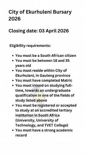 City of Ekurhuleni Bursary Applications 2026