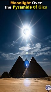 Moonlight Over the Pyramids of Giza 🌕✨ Beneath the silhouettes of the Great Pyramids, the full moon rose above the desert..its light scattering through exceptionally clear air and creating a radiant starburst effect across the ancient sands. This rare optical display, caused by precise atmospheric diffraction, gave the night a striking and unforgettable clarity. For millennia, structures like the pyramids have been oriented toward the sky, reflecting the importance of lunar and solar cycles in 