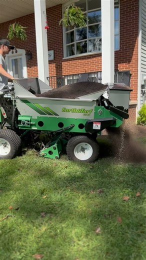 Topdress, aerate and Overseed this fall with the 415SP. 4 wheel drive, 4 wheel steer, the 415 is a high production machine that saves labor and offers a high end result! #compost #topdresser #topdressing #sand #topdress #lawnlevel #compostspreader #turf #spreader #sandspreader #organiclawncare #soilhealth #soil #soilhealthmatters #soilhealth | Earth & Turf Products