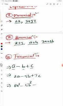 Types of Algebraic Expressions, Monomial, Binomial, Trinomial